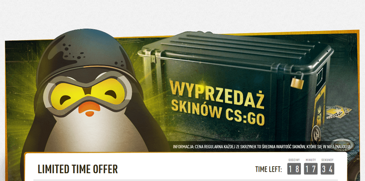 Grafika ilustracyjna prezentująca ofertę serwisu Kinguin.net w zakresie skinów do gry CS:GO