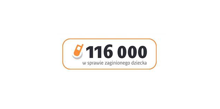 logo - telefon a obok napis 116 000 w sprawie zaginionego dziecka