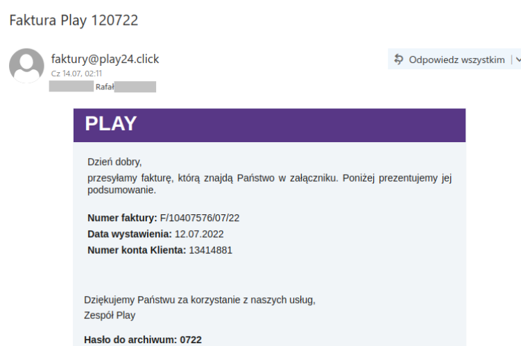 Fałszywy mail z fakturą
