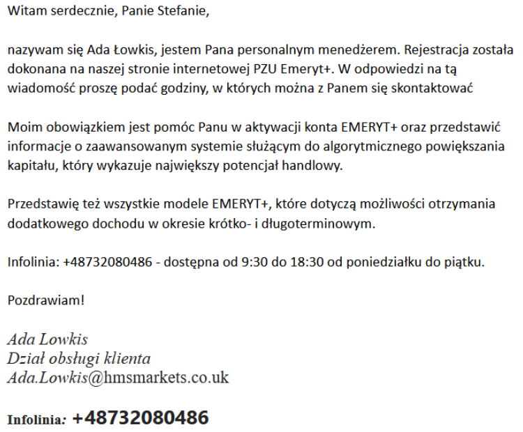 Fałszywy e-mail do uczestnika programu Emeryt+