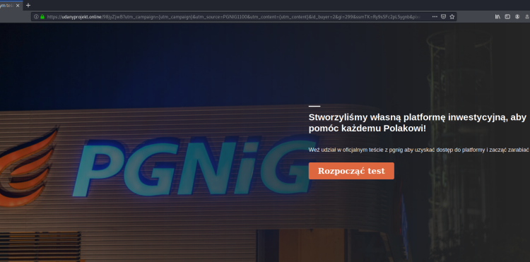 Fałszywe inwestycje - strona podszywająca się pod PGNiG
